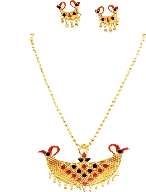 Assamese_Traditional_Red_And_Black_Colour_Chain_Jewellery_Set_For_Women
